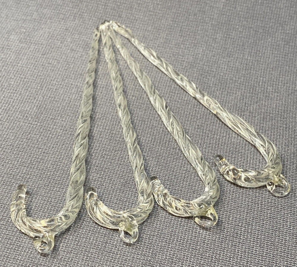 Vtg Hand Blown Clear Glass Spiral Candy Cane Christmas Ornaments 5.5” Set Of 4